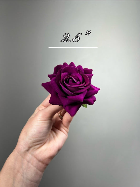 Magenta Rose Head 2.5", Fuchsia Artificial Rose, Dark Purple Flower Head, DIY Wedding Flowers, Floral Supply for Crafts Decor Faux Flower
