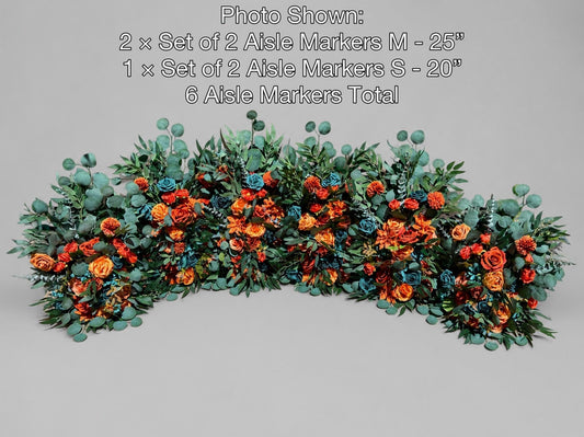 Teal Orange Aisle Marker Set of 2, Wedding Dark Teal Blue Floor Arrangement, Terracotta Burnt Orange Ground Arrangements, Rust Fall Decor