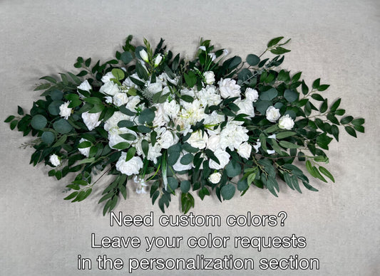 Wedding Arrangement White Arbor Arrangement Ivory Cross Decor White Flowers Arch Arrangement White Sage Eucalyptus Artificial Flowers Faux