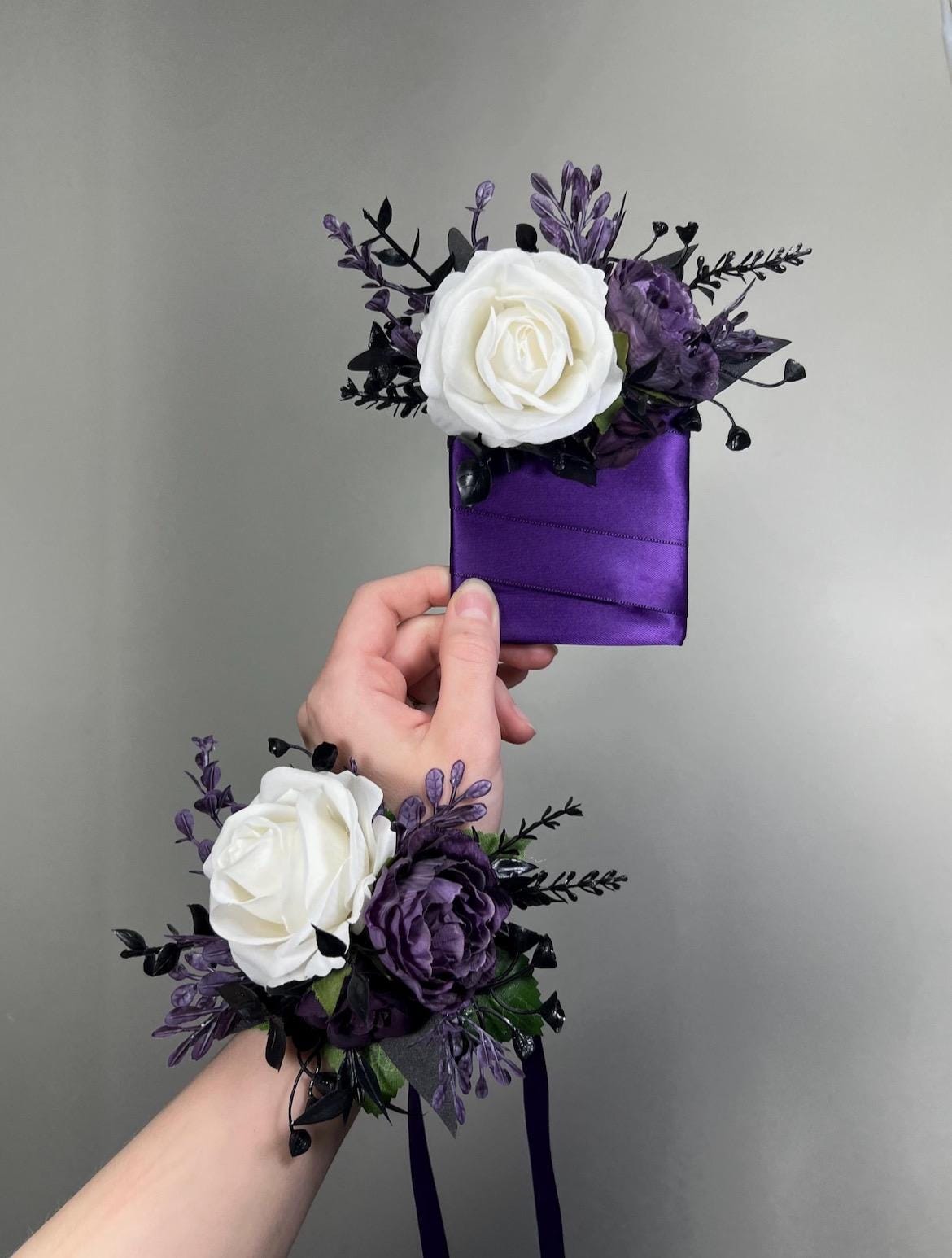 Purple White Black Bouquet Wedding Bridal Gothic Bridesmaids Flowers Plum Dark Purple White Moody Bouquet Artiricial Flowers Reddit