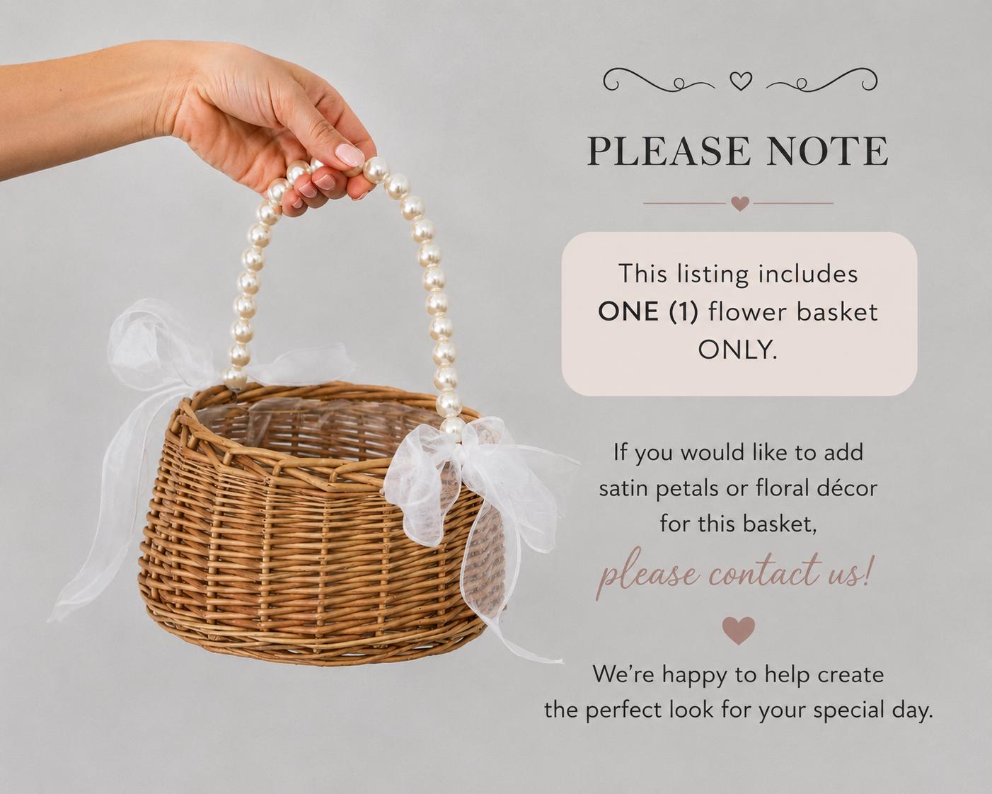 Flower Girl Basket With Pearl Handle, Rustic Wicker Wedding Petal Basket, Boho Rattan Basket With White Ivory Organza Bows Reddit
