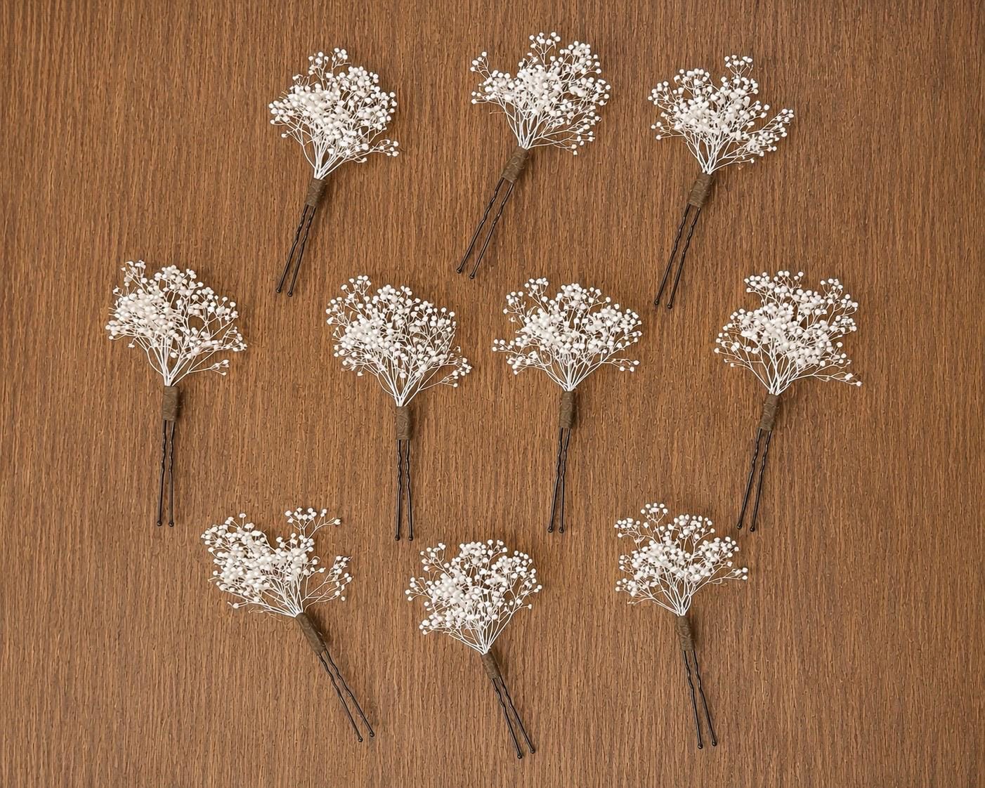 Baby's Breath Hair Pins, White Gypsophila Hair Pins, Pure White Bridal Hair Piece, Wedding Hair Accessories, Boho Dried Flower Hair Pins
