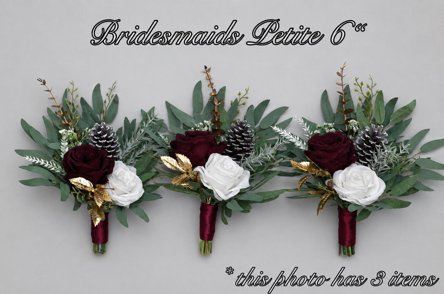 Burgundy White Winter Bouquet Bridal Christmas Bridesmaid Wedding Bouquet Pine Cones Gold Dark Red Flowers Artificial Reddit