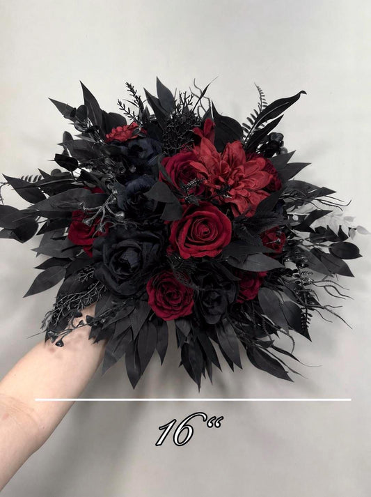 Black Burgundy Cascading Bouquet, Bridal Gothic Bouquet, Black Calla Lily Cascade Bouquet, Moody Halloween Bridesmaid Flowers Artificial