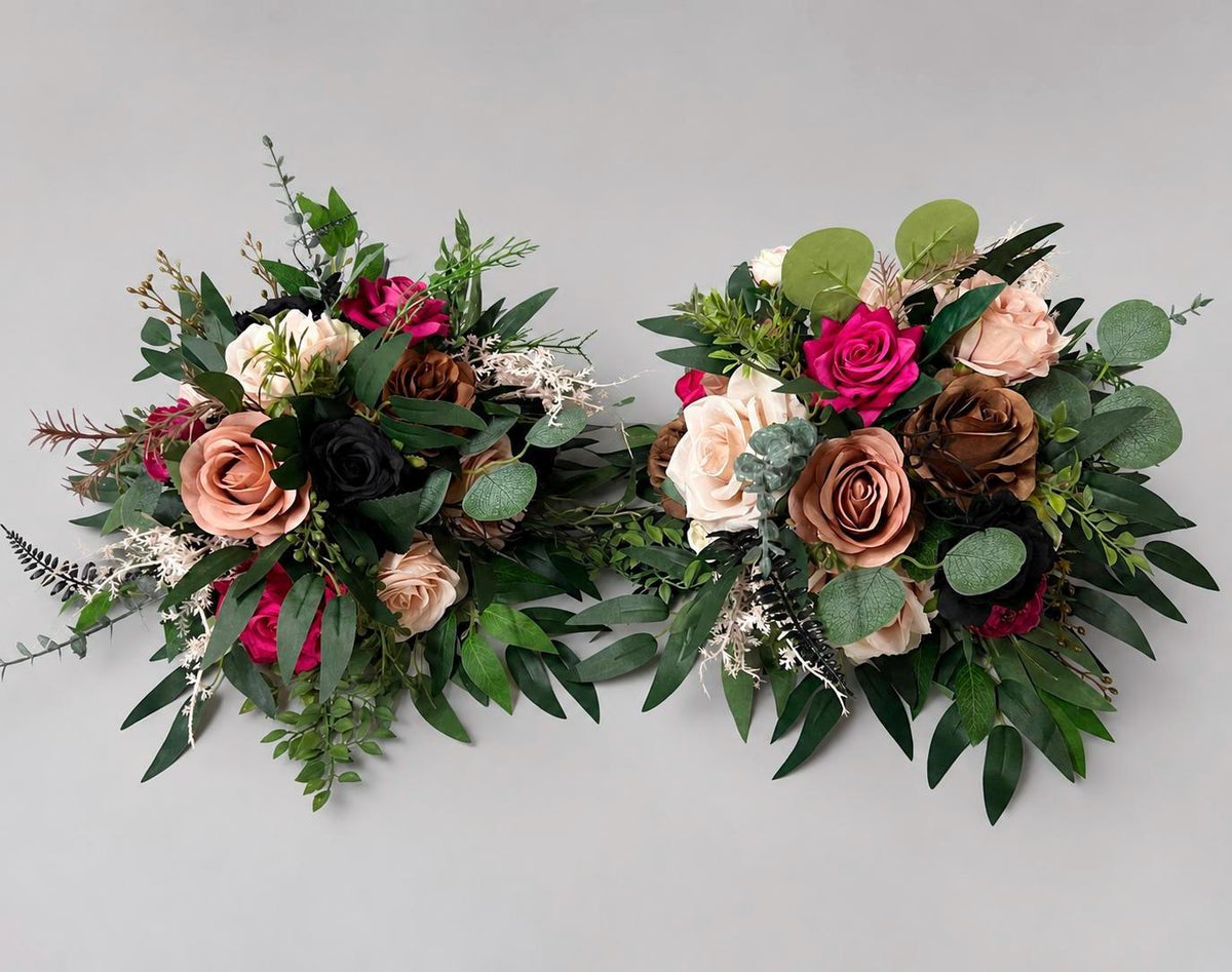 Pink Black Brown Centerpiece, Wedding Rustic Flower Ball, Jewel Tones Table Centerpiece, Blush Dusty Rose Hot Pink Table Flowers