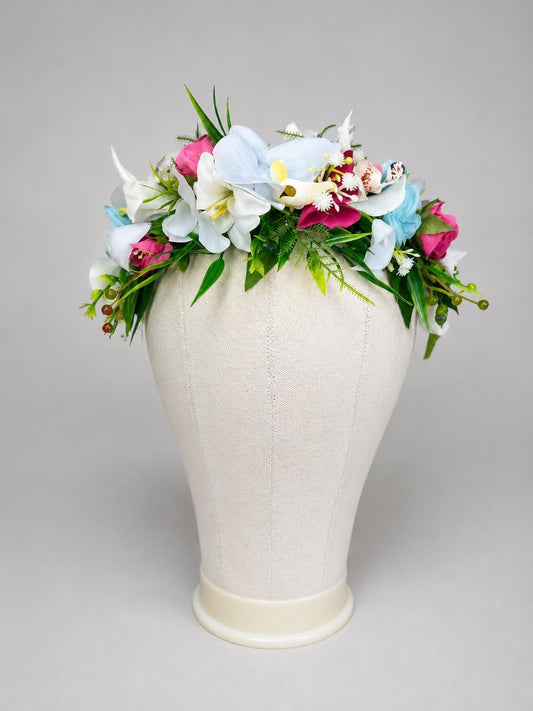 White Tropical Flower Crown Wedding Orchid Hot Pink Turquoise Bridal Headband Fuchsia White Beach Flower Crown Wreath Artificial Flower