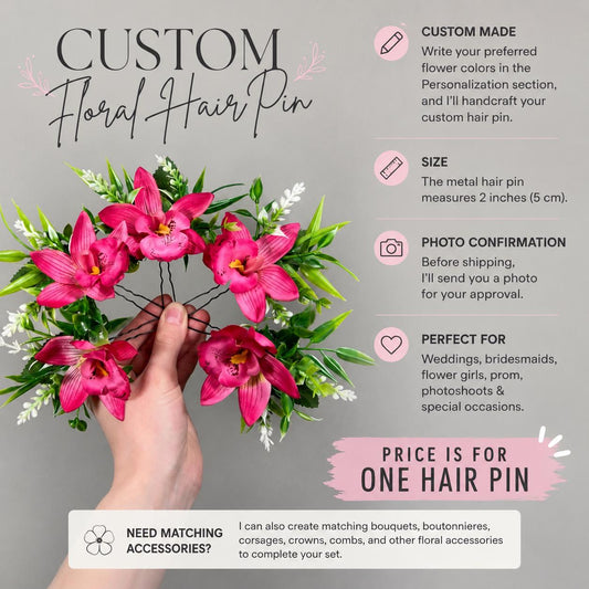 CUSTOM Hair Pin, Wedding Hair Pin, Bridal Hair Accessory, Artificial Flowers Hair Pin, Floral Bridesmaids Hair Pin, Bobby Pin Fake Flower