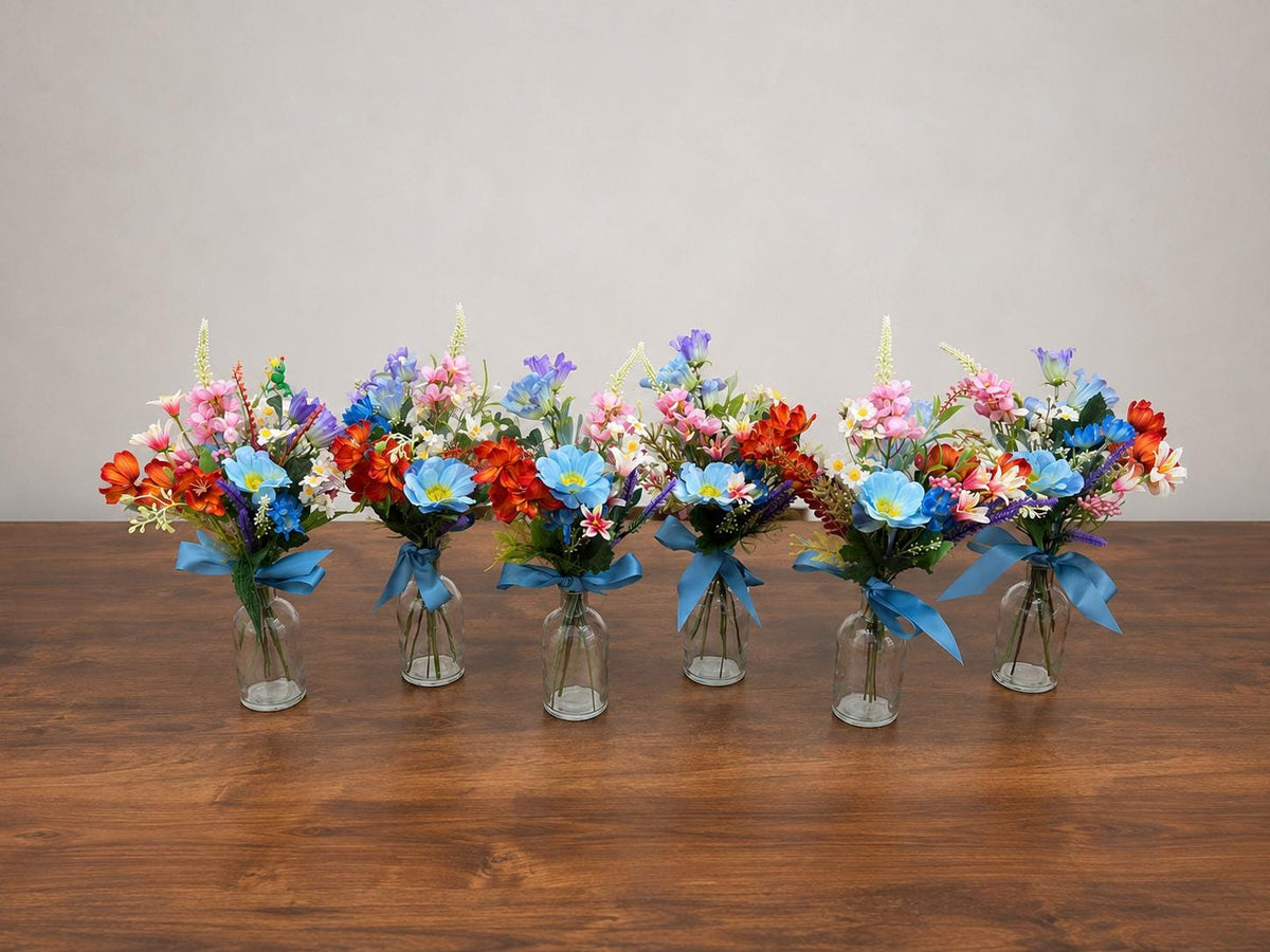 Wildflower Centerpiece Wedding, Colorful Floral Arrangement, Mini Bouquets for Vases, Table Decor Centerpieces Dusty Blue Terracotta Pink