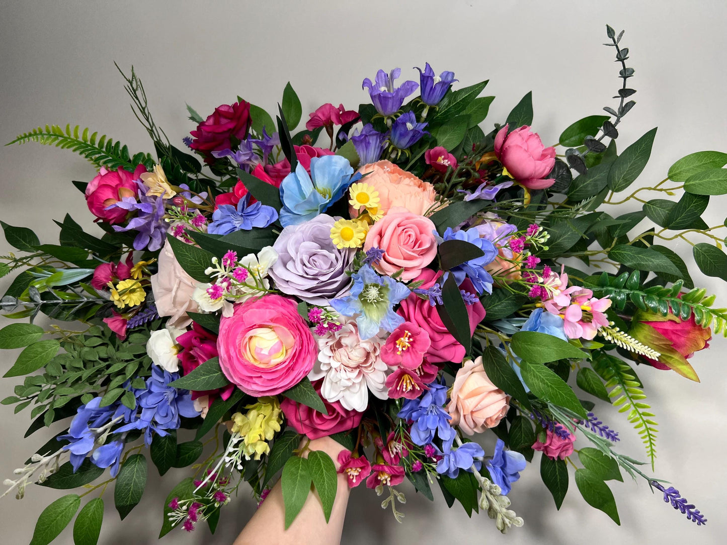 Colorful Wedding Centerpiece, Pink Blue Purple Floral Table Decor, Wild Flowers Sweetheart, Lavender Hot Pink Blue Table Centerpiece