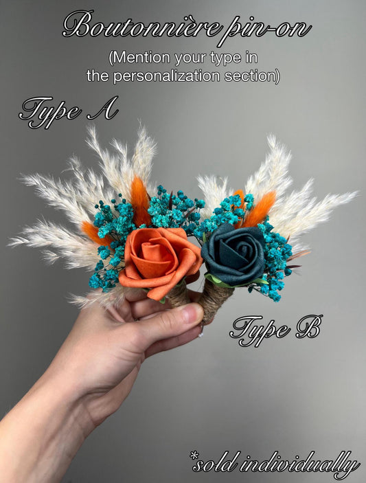 Teal Terracotta Boutonniere Wedding Dark Teal Burnt Orange Groom Boutonniere Boho Teal Blue Rust Pampas Grass Turquoise Baby Breath Reddit