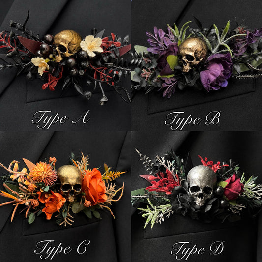 Terracotta Skull Pocket Boutonniere, Wedding Fall Square Boutonniere, Groomsmen Burnt Orange Pocket Boutonnière Skull Halloween