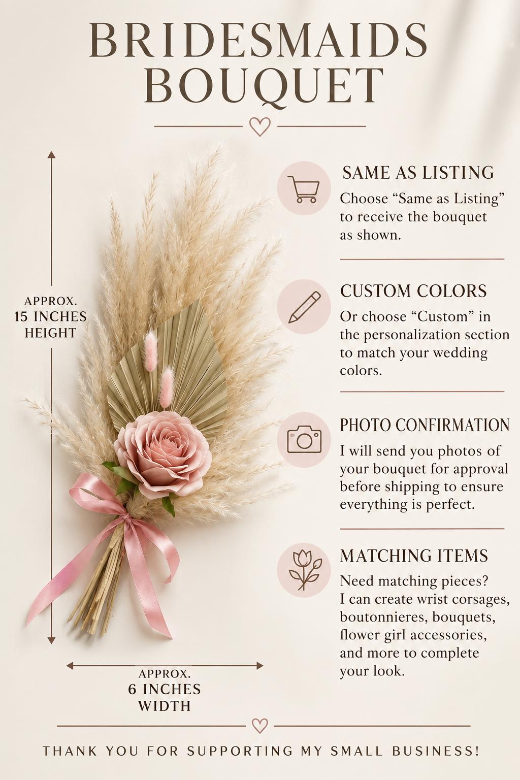 CUSTOM Bridesmaid Bouquet, Small Mini Bridesmaid Flowers, Boho Minimalist Wedding Bouquet, Choose Your Wedding Colors, Artificial Flower