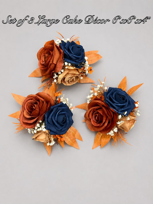 Rust Navy Blue Cake Decor Wedding Terracotta Navy Blue Cake Topper Dark Blue Burnt Orange Cake Decoration Flower Artificial Topper Reddit