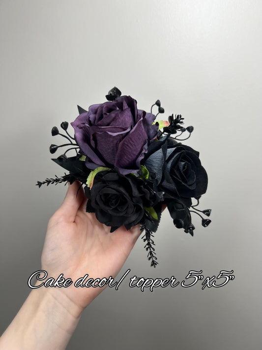 Black Plum Cake Decoration Wedding Topper Black Dark Purple Decor Flower Cake Arrangement Deep Purple Black Cake Decor Artificial Flower