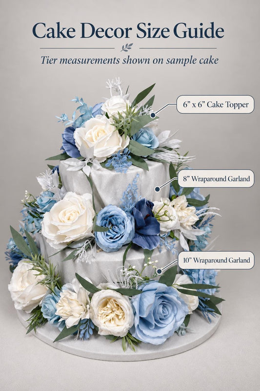 Blue Cake Decor Wedding White Cake Flowers Artificial Dusty Blue Ivory Cake Topper Sky Blue Flowers Eucalyptus White Cake Decor Silk Flowers