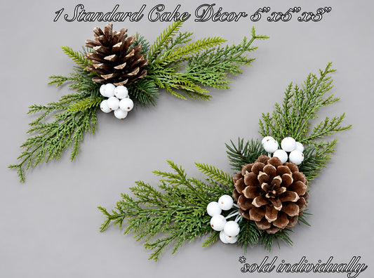 Winter Pinecone Cake Flowers, Christmas Cake Decorations, Wedding Woodland Cake Topper, Evergreen Greenery with White Berries Cake Decor