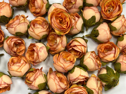 Orange Flower Heads Artificial Wedding Burnt Orange Flowers 1” Peony Flower Head Terracotta Wedding Supplies Craft  Head Rose Orange