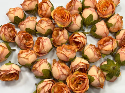 Orange Flower Heads Artificial Wedding Burnt Orange Flowers 1” Peony Flower Head Terracotta Wedding Supplies Craft  Head Rose Orange