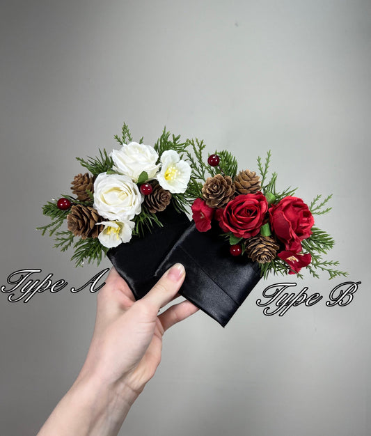 Pocket Boutonniere Christmas Wedding Groom Red Square Boutonnières Groomsmen Pocket Boutonnière White Red Winter Boutonniere Pine Cone