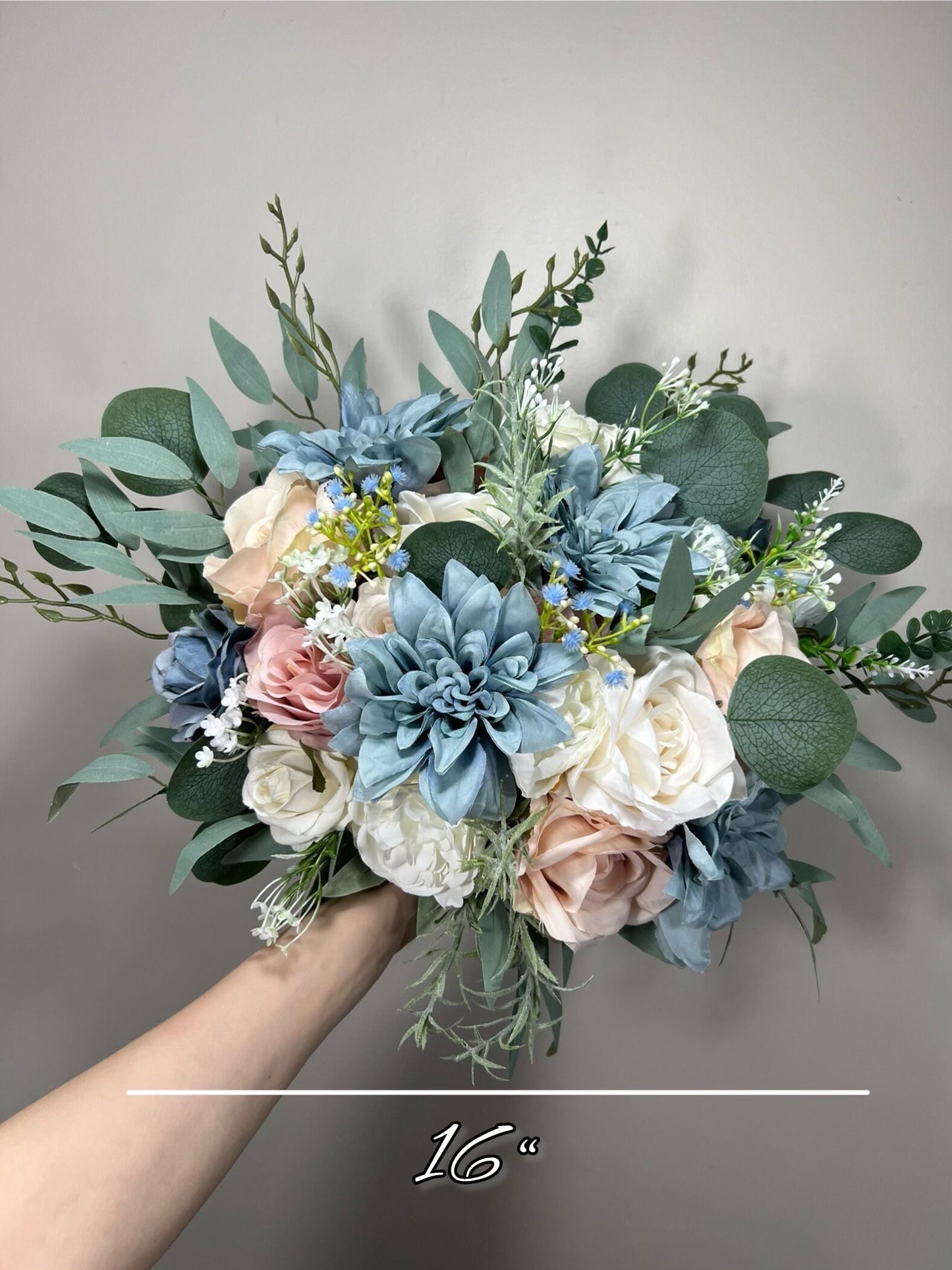 Dusty Blue Pink Bouquet Wedding Bridal Blue Pink Bouquet Dusty Blue Blush Pink Bouquet Bridesmaids Dusty Rose White Blue Bouquet Artificial