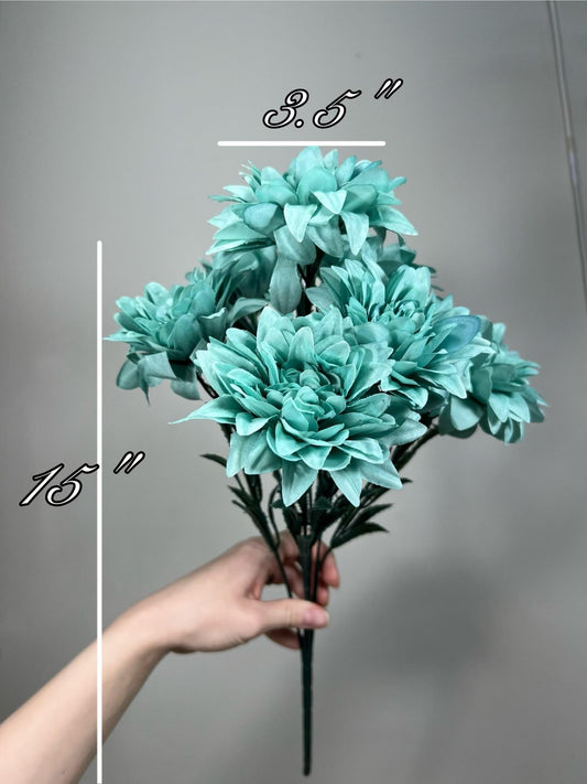 Teal Artificial Flowers Wedding Turquoise Flowers Dahlia Teal Blue Flowers Heads with Stems Wedding Supplies Craft Teal Flowers Silk