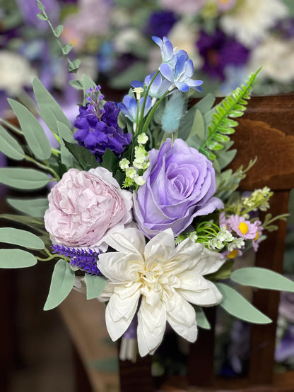 Purple Pew Decor Wedding White Aisle Decoration Purple Ceremony Decor Lavender Chair Decoration White Purple Aisle Marker Wild Flower Violet