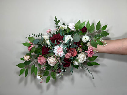 Wedding Arch Arrangement Burgundy Ivory Dusty Rose Arch Aisle Arrangement Decor Burgundy Artificial Flowers Eucalyptus Baby Breath Reddit