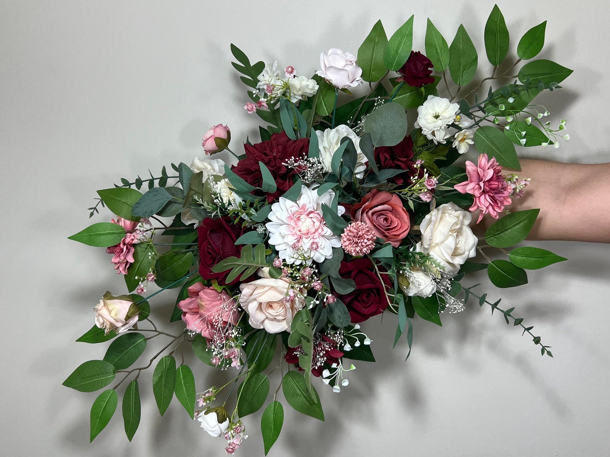 Wedding Arch Arrangement Burgundy Ivory Dusty Rose Arch Aisle Arrangement Decor Burgundy Artificial Flowers Eucalyptus Baby Breath