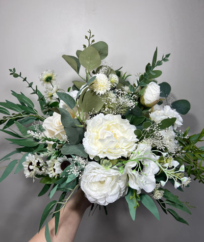 Wedding Bouquet White Bridal Anemone Wedding Bouquet Anemone Ivory Bridesmaids Decor Eucalyptus Anemone Handmade Flower White Artificial