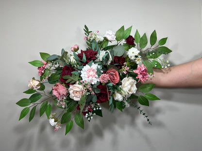 Wedding Arch Arrangement Burgundy Ivory Dusty Rose Arch Aisle Arrangement Decor Burgundy Artificial Flowers Eucalyptus Baby Breath