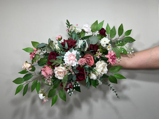 Wedding Arch Arrangement Burgundy Ivory Dusty Rose Arch Aisle Arrangement Decor Burgundy Artificial Flowers Eucalyptus Baby Breath