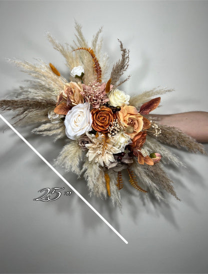 Wedding Arch Arrangement Terracotta Boho Pampas Grass Arch Aisle Arrangement Burnt Orange Artificial Dried Flowers Swag Backdrop Wall Decor