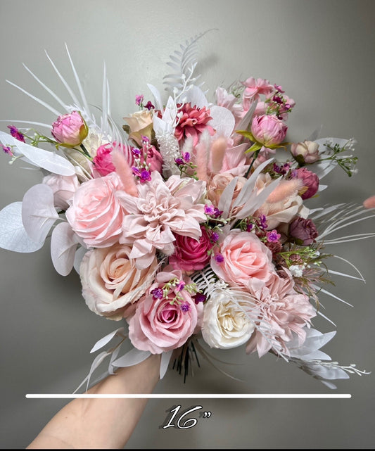 Wedding Bouquet Pink Barbie Bridal Hot Pink Bouquet Barbie Fuchsia Dahlia Viva Magenta Peony Dusty Rose Bunny Tails Artificial Flower