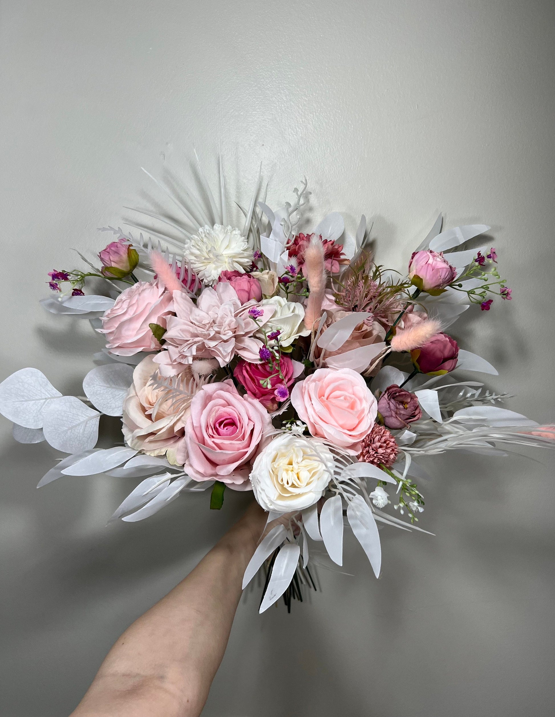 Wedding Bouquet Pink Barbie Bridal Hot Pink Bouquet Barbie Fuchsia Dahlia Viva Magenta Peony Dusty Rose Bunny Tails Artificial Flower
