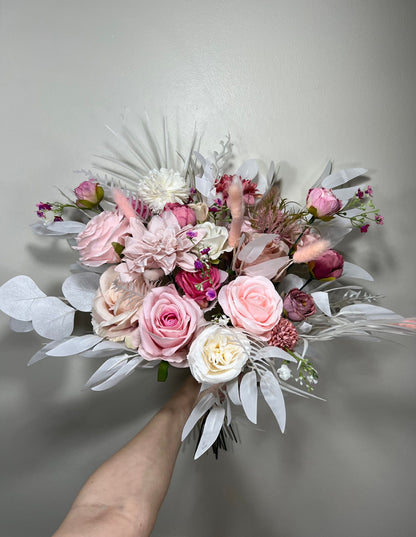 Wedding Bouquet Pink Barbie Bridal Hot Pink Bouquet Barbie Fuchsia Dahlia Viva Magenta Peony Dusty Rose Bunny Tails Artificial Flower