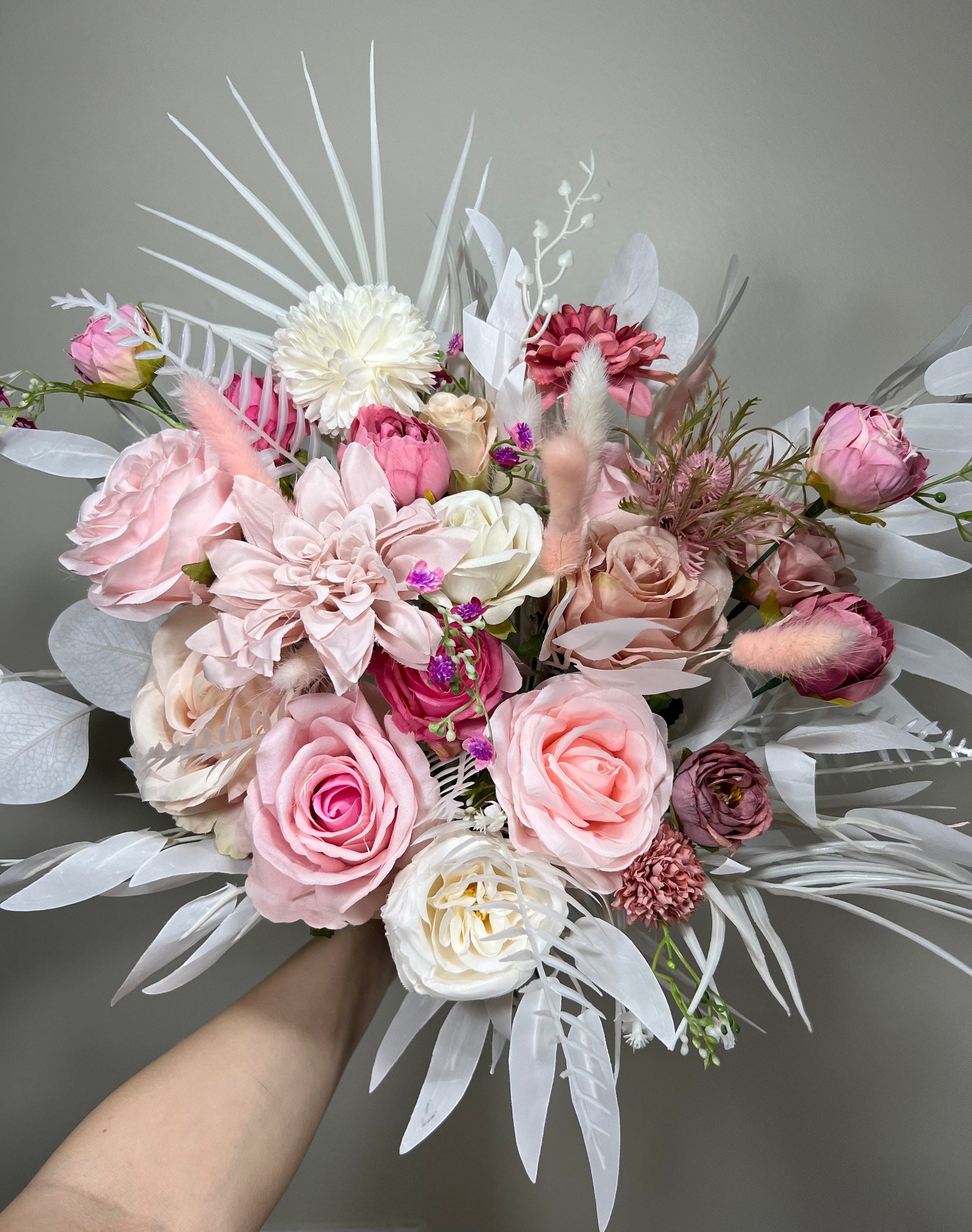 Wedding Bouquet Pink Barbie Bridal Hot Pink Bouquet Barbie Fuchsia Dahlia Viva Magenta Peony Dusty Rose Bunny Tails Artificial Flower