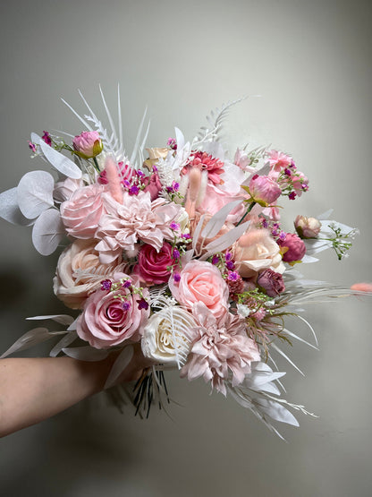 Wedding Bouquet Pink Barbie Bridal Hot Pink Bouquet Barbie Fuchsia Dahlia Viva Magenta Peony Dusty Rose Bunny Tails Artificial Flower