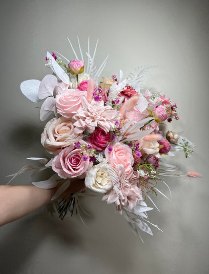 Wedding Bouquet Pink Barbie Bridal Hot Pink Bouquet Barbie Fuchsia Dahlia Viva Magenta Peony Dusty Rose Bunny Tails Artificial Flower