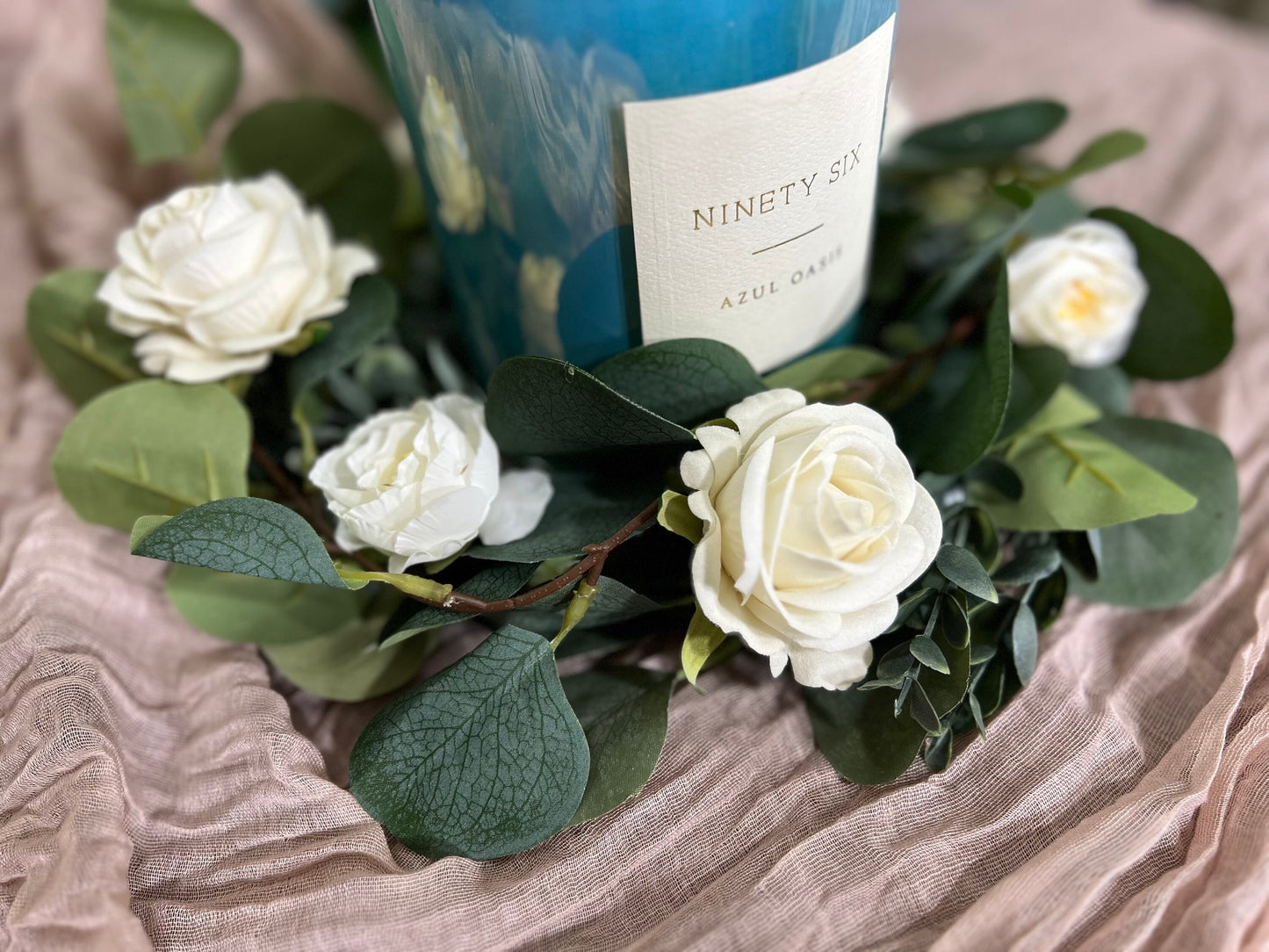 Wedding Wreath Centerpiece Table Decor White Garland Lantern Wreath Candle Ring Stand Eucalyptus Greenery Wedding Centerpiece Decor Sage