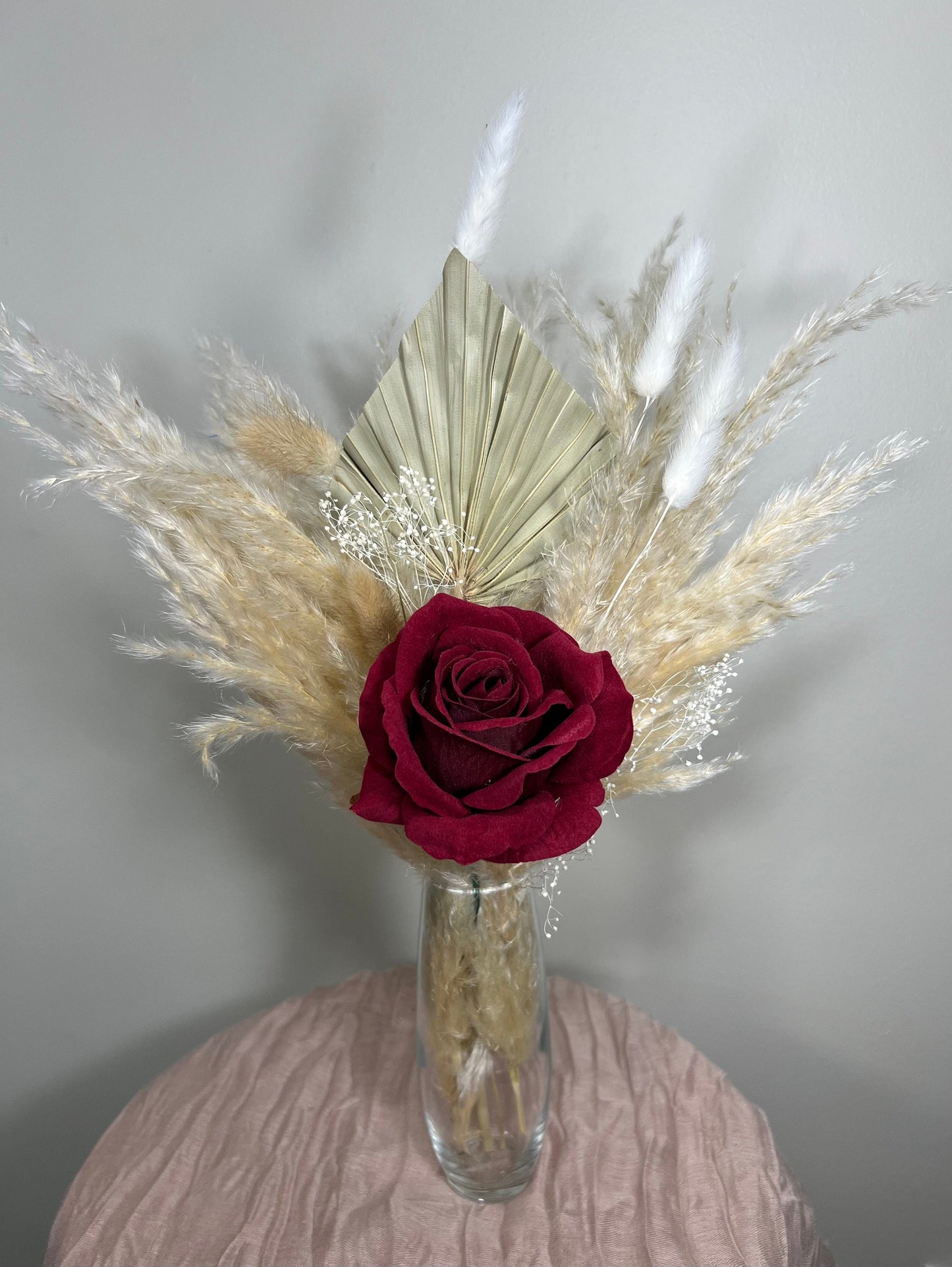Wedding Centerpiece White Boho Table Décor Terracotta Anemone Burgundy Centerpiece Dusty Rose Navy Blue Palm Leaf Pampas Grass Handmade