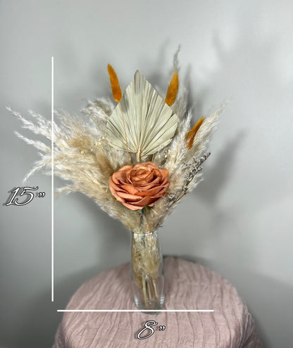 Wedding Centerpiece White Boho Table Décor Terracotta Anemone Burgundy Centerpiece Dusty Rose Navy Blue Palm Leaf Pampas Grass Handmade