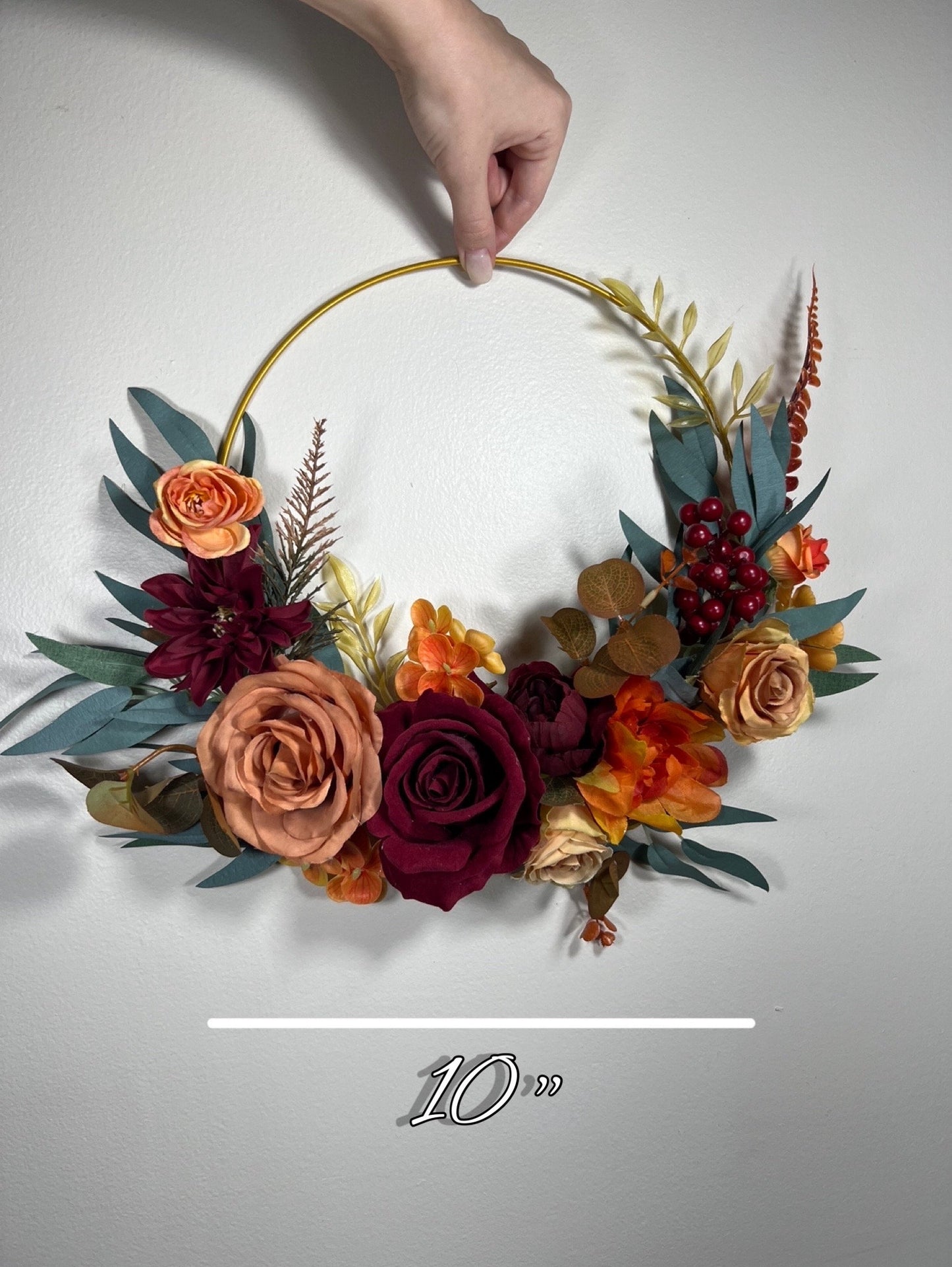 Wedding Hoop Terracotta Bridal Rust Hoop Burgundy Bridesmaids Ring Rust Wreath Flower Girl Terracotta Fall Hoop Wreath Artificial Flower