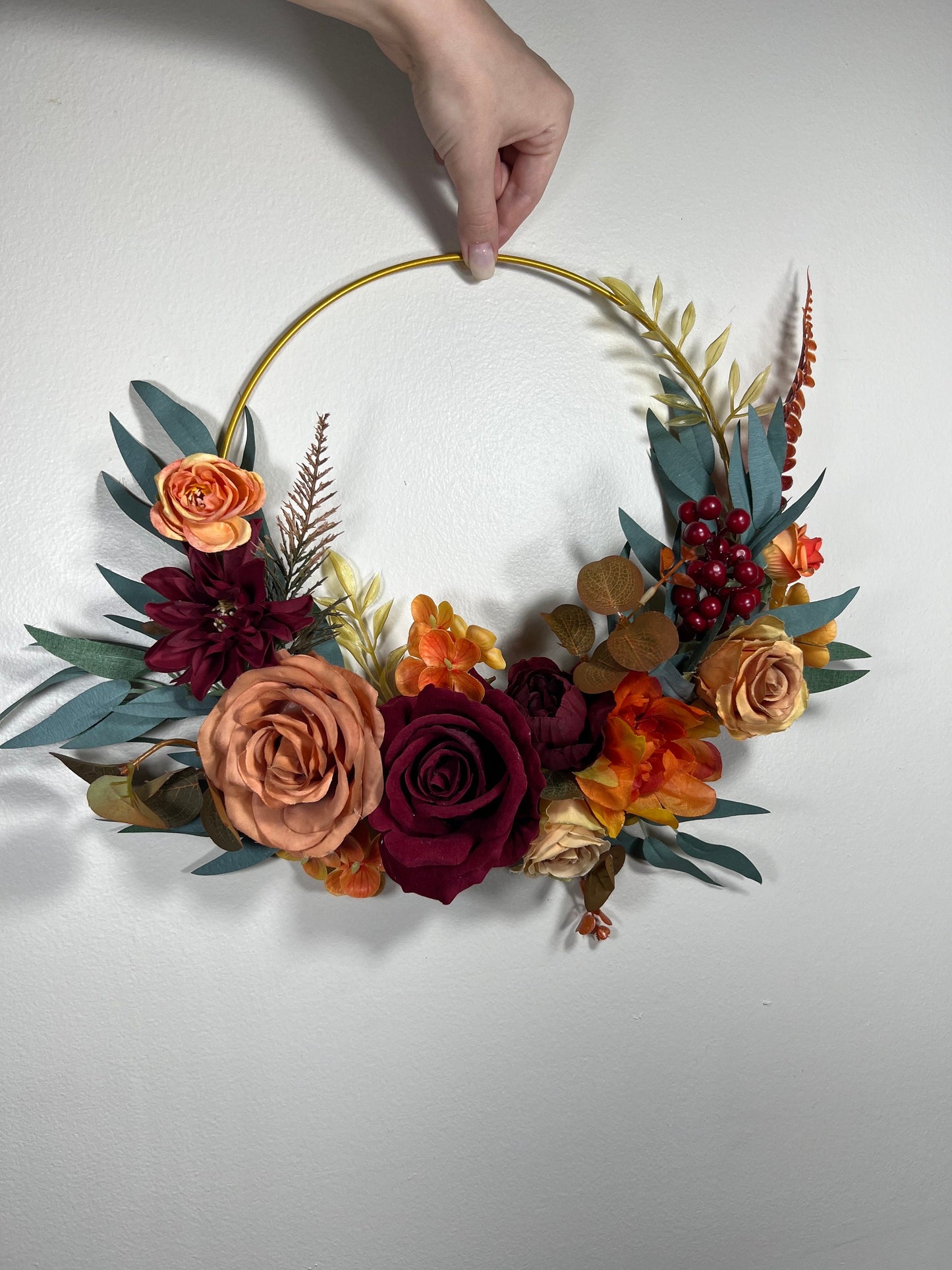 Wedding Hoop Terracotta Bridal Burnt Orange Hoop Burgundy Bridesmaids Ring Rust Wreath Flower Girl Cinnamon Fall Artificial Flower Handmade