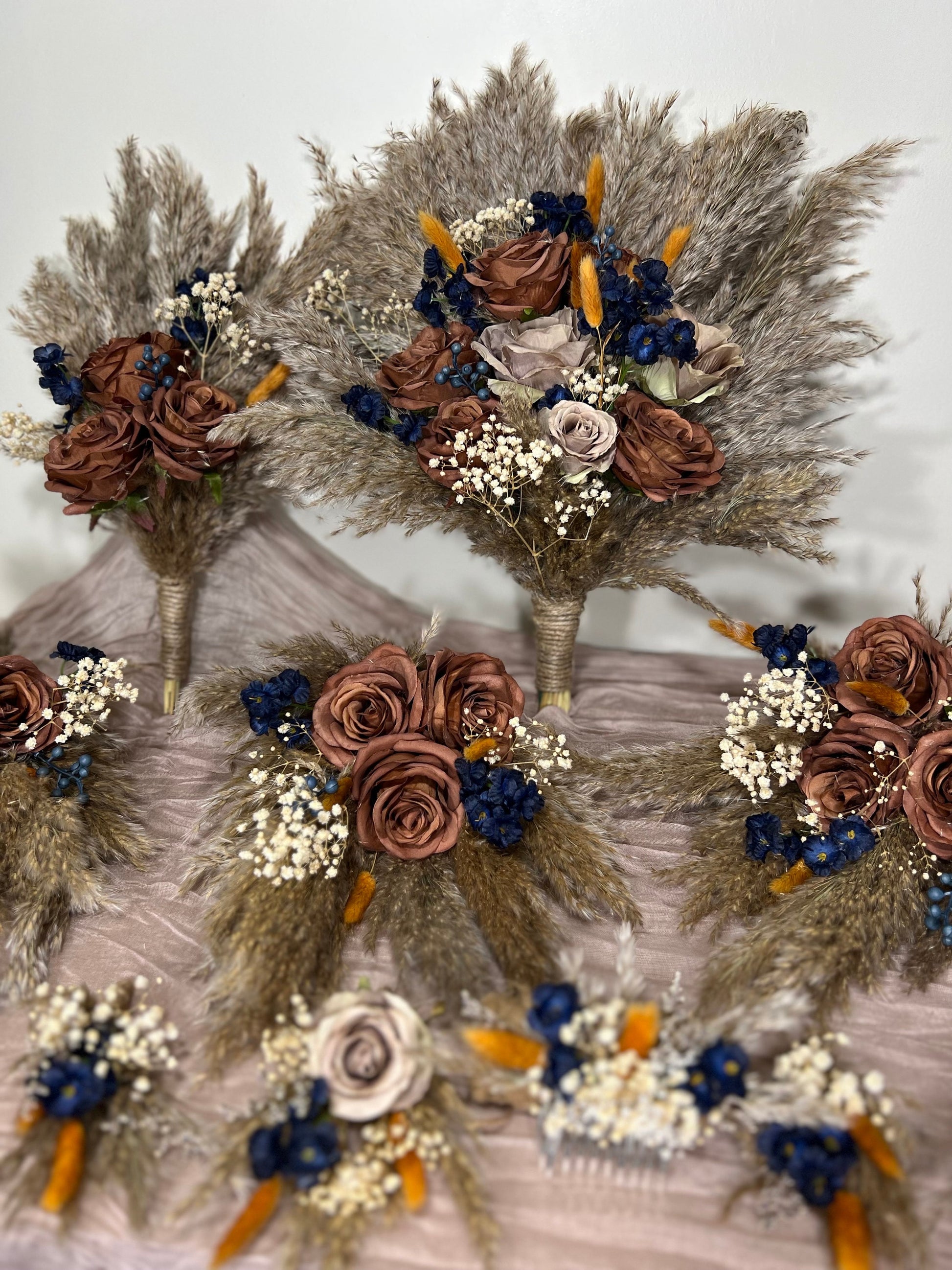 Brown Bouquet Wedding Bridal Terracotta Navy Blue Rust Boho Cinnamon Bouquet Coffee Brown Blue Taupe Artificial Flower Pampas Grass Reddit