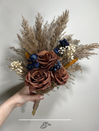 Brown Bouquet Wedding Bridal Terracotta Navy Blue Rust Boho Cinnamon Bouquet Coffee Brown Blue Taupe Artificial Flower Pampas Grass Reddit