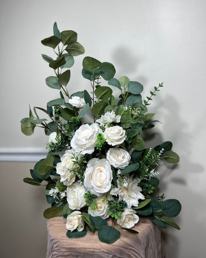 Wedding Aisle Marker Flower Floor Arrangement Whiskey Barrel Décor Dusty Rose Ground Arch Ivory Eucalyptus Artificial Flower