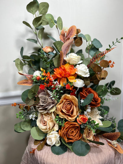 Set of 2 Wedding Aisle Marker Flower Floor Arrangement Whiskey Barrel Décor Orange Terracotta Ground Arch Rust Burn Orange White Reddit