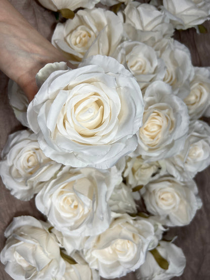 Ivory Artificial Flowers Head Rose White High Quality Wedding Fake Roses Ivory Silk Bridal Clearance Accessories Decorative Home Decor DIY