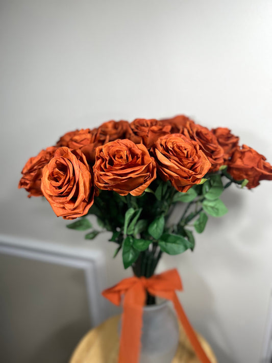 Burnt Orange Artificial Flowers Head Rose Terracotta Rust High Quality Wedding Fake Roses Stem Home Decor Silk Bridal Accessories Decorative