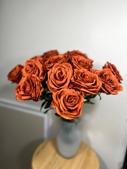 Burnt Orange Artificial Flowers Head Rose Terracotta Rust High Quality Wedding Fake Roses Stem Home Decor Silk Bridal Accessories Decorative